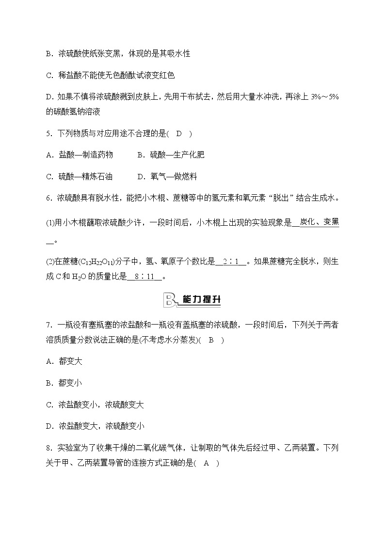 华师大科学九年级上册 2.2 重要的酸 同步测试（2课时，含答案）02