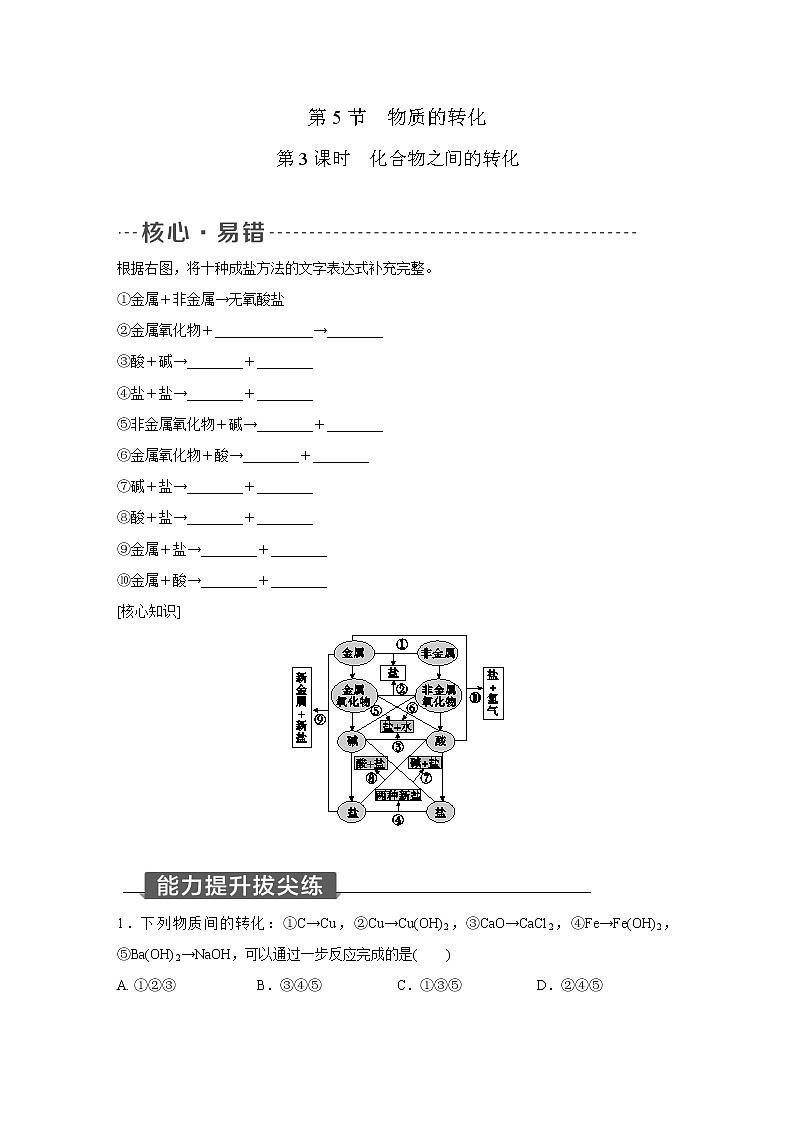 浙教版科学九年级上册同步提优训练：2.5   物质的转化  第3课时（含解析）01
