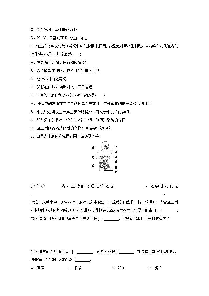 浙教版科学九年级上册同步提优训练：4.2   食物的消化与吸收   第2课时（含解析）03