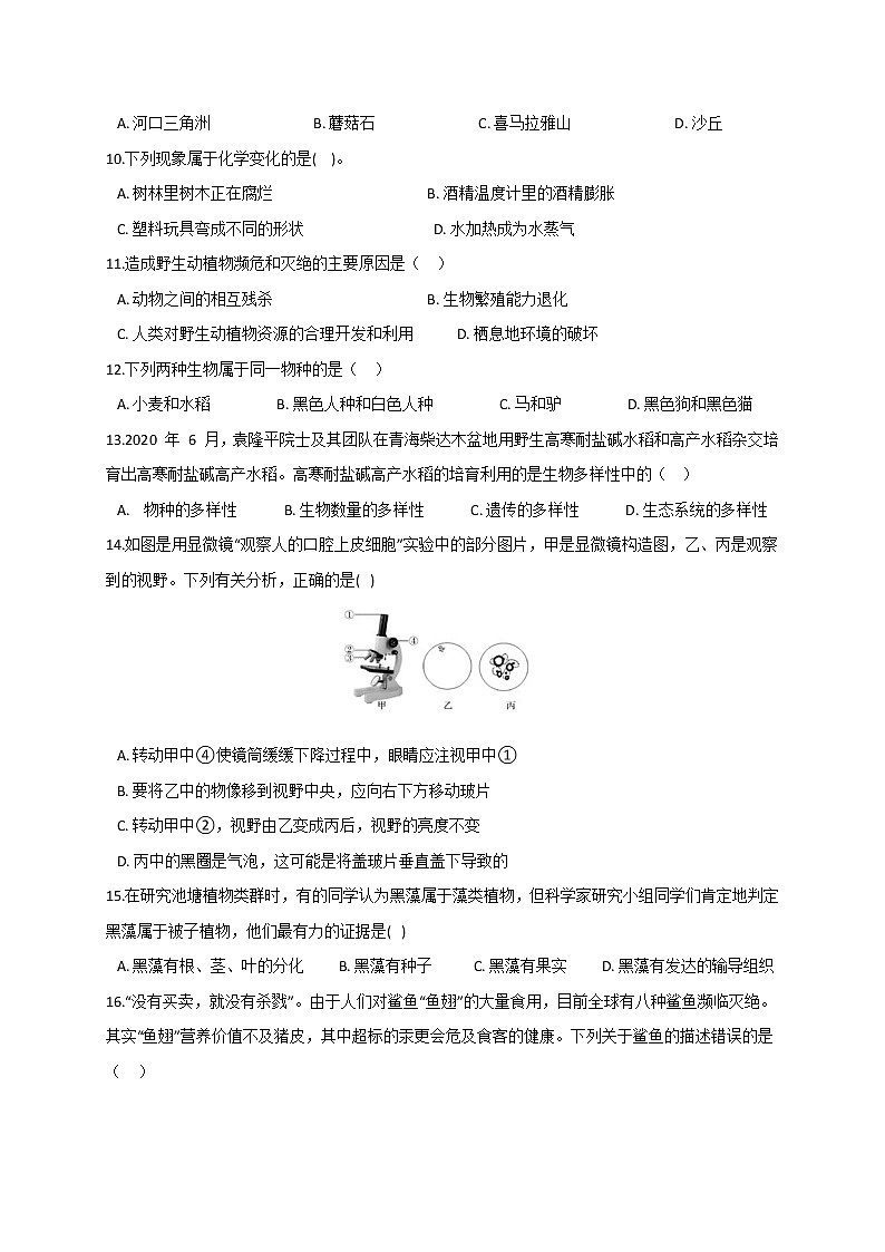 华东师大版七上科学 期末模拟卷+答案第2页