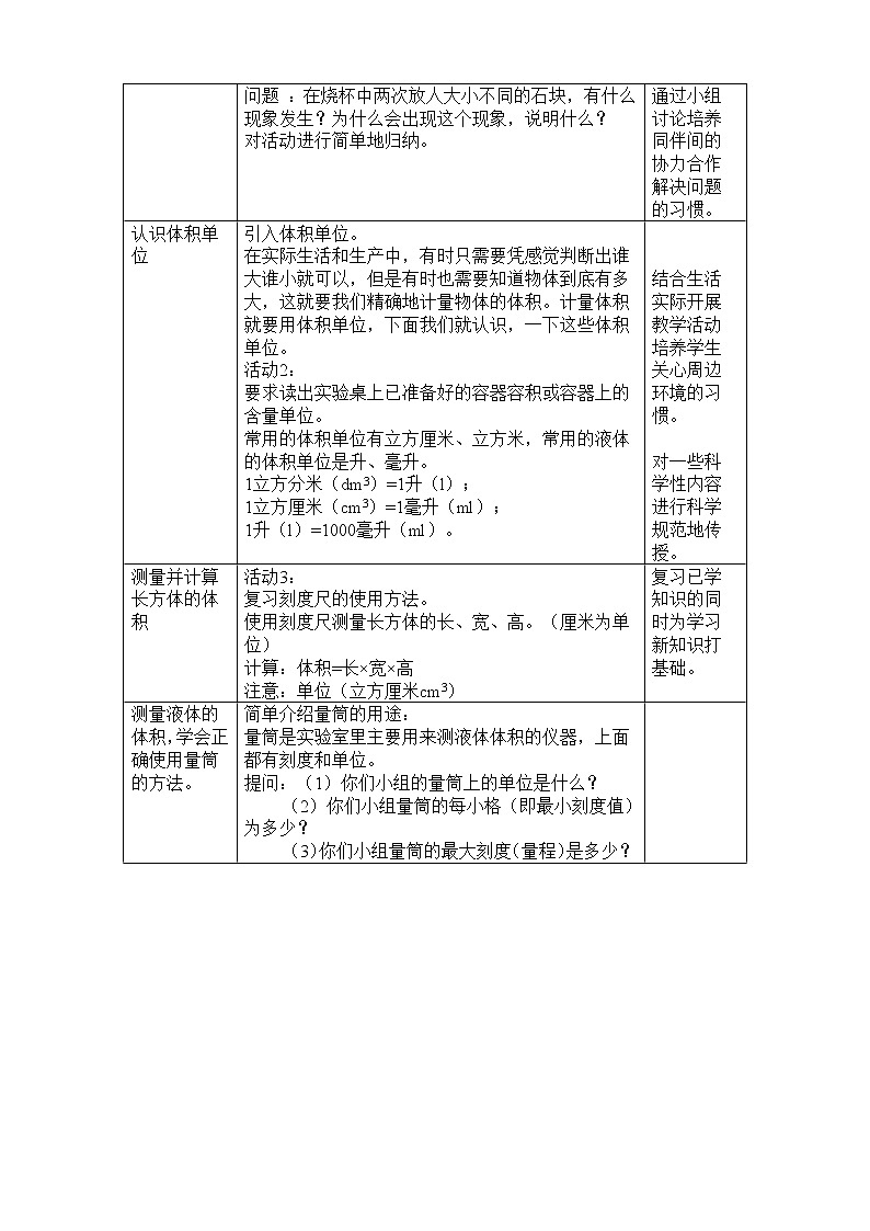 牛津上海版六上科学 第1章第8课时 量筒和体积 教案02