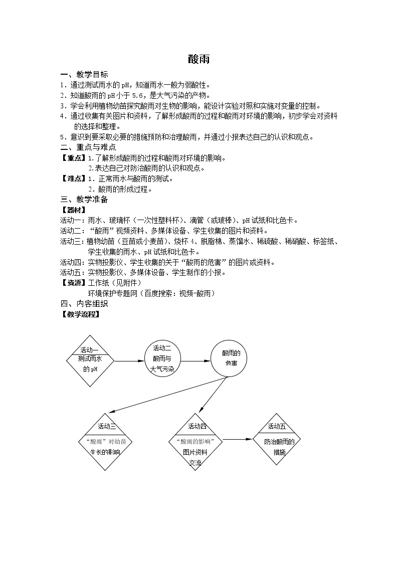 牛津上海版七上科学 第8章第3课时 酸雨 教案01