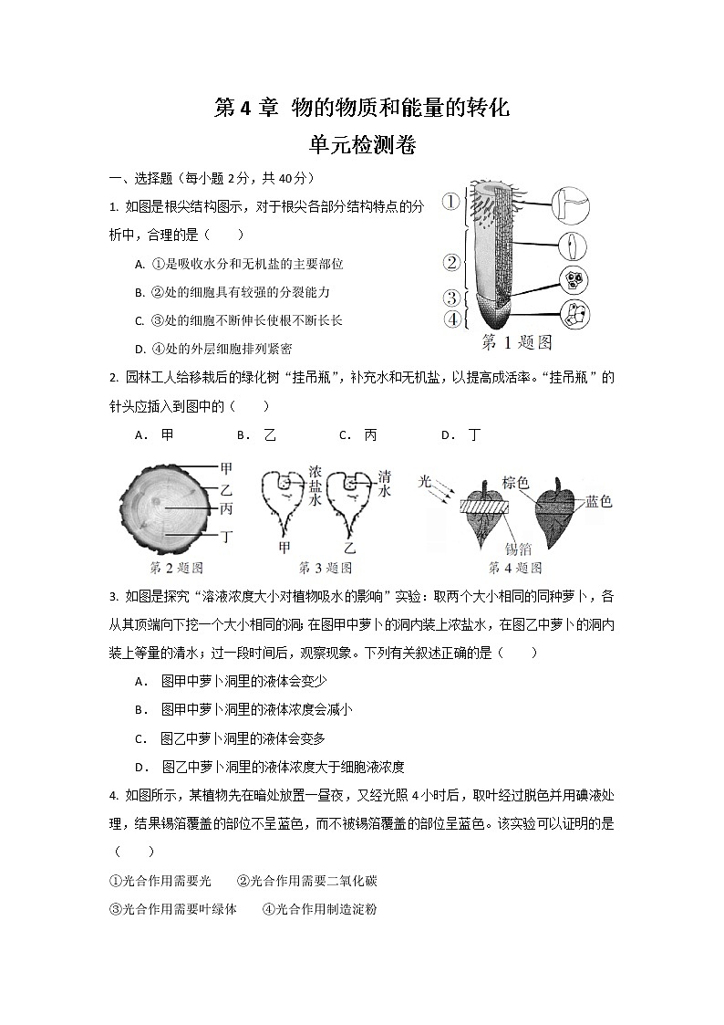 华东师大版科学八年级上册 第4章 物的物质和能量的转化 单元检测卷 （含答案）01