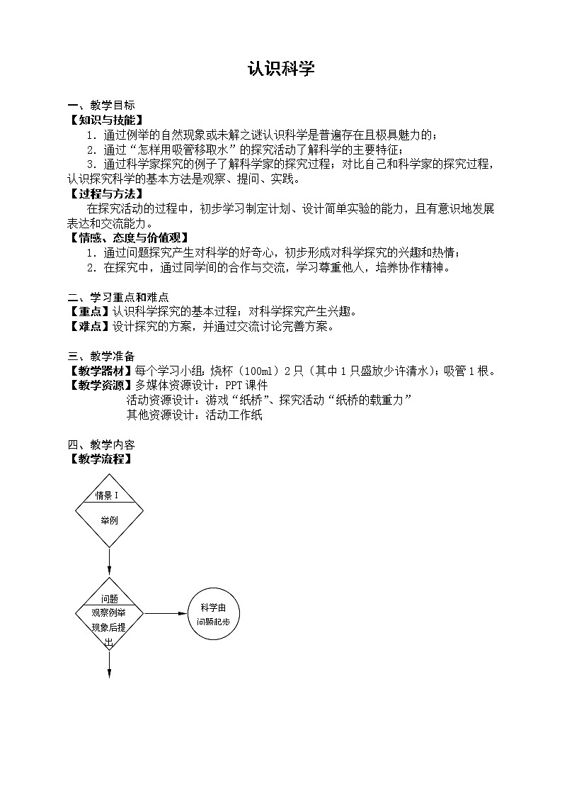 牛津上海版六上科学 第1章第4课时 认识科学 教案01
