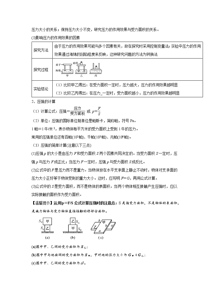 华师大版八年级科学上册 1 压强 同步训练 (原卷+ 解析卷)02