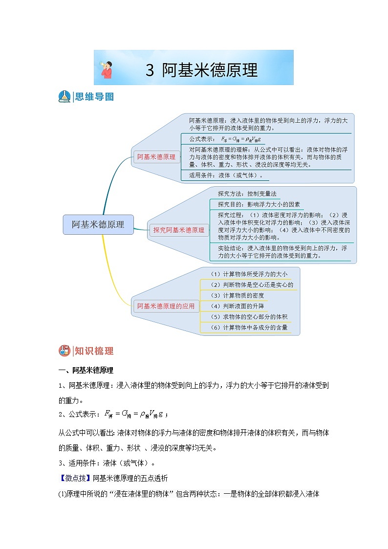 华师大版八年级科学上册 3 阿基米德原理 同步训练 (原卷+ 解析卷)01