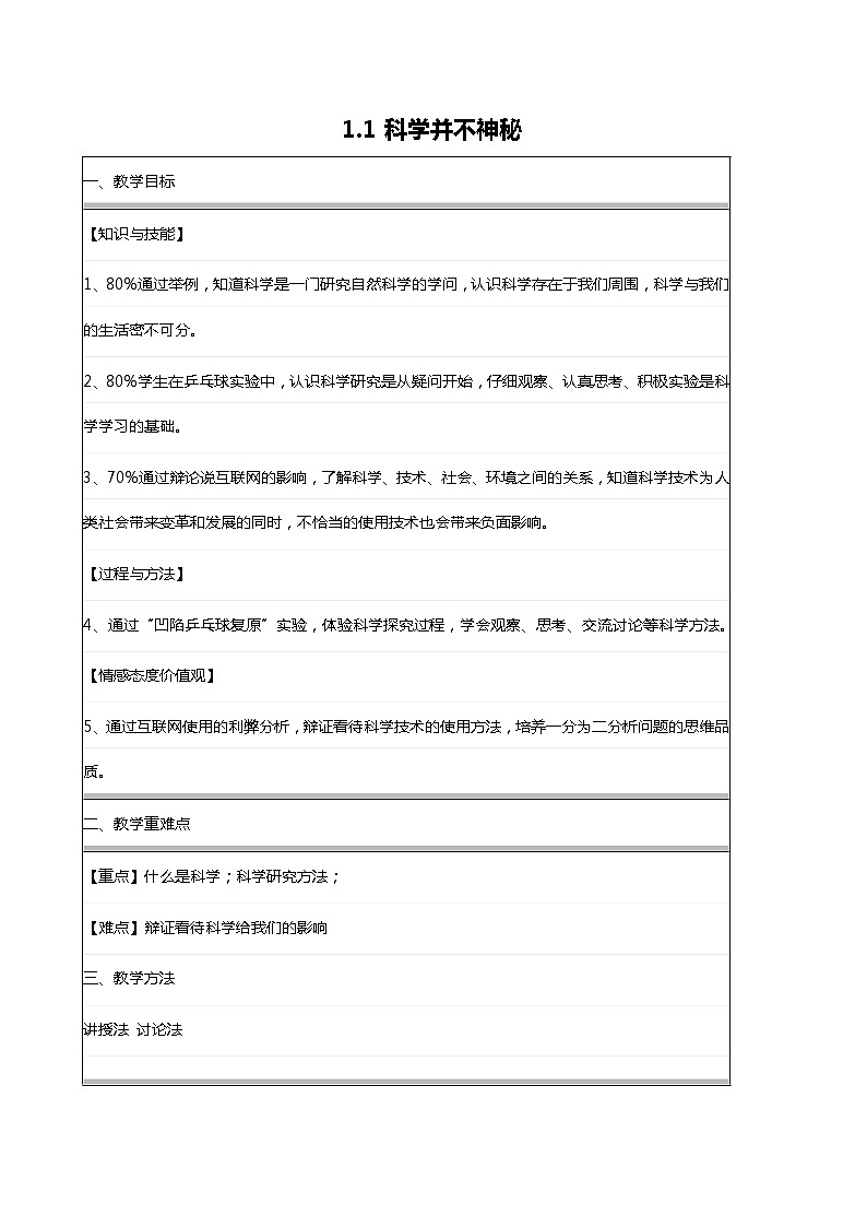 1.1 科学并不神秘 教案01