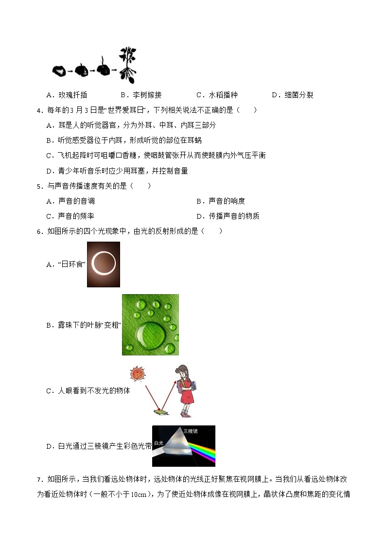 浙江省杭州市钱塘区2021-2022学年七年级下学期期末考试科学试题(word版含答案)02