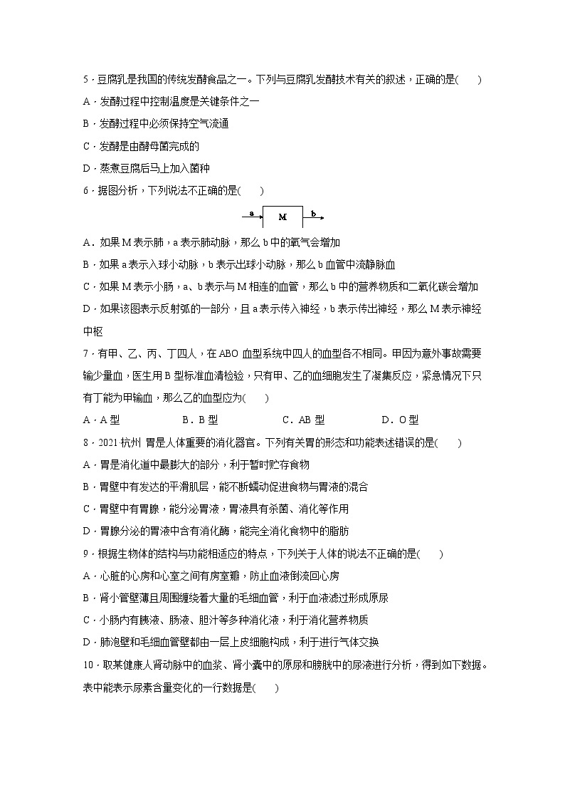 浙教版科学九年级上册同步提优训练：第4章　代谢与平衡  综合提升卷（含解析）02