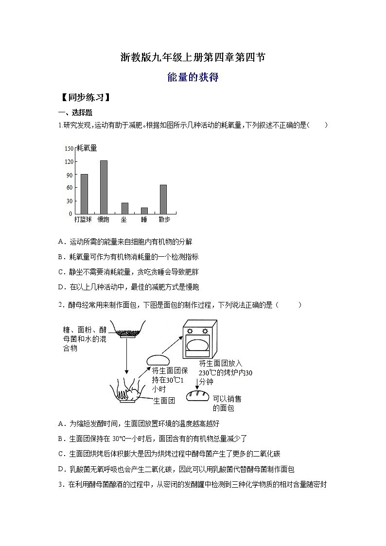 4.4能量的获得（练习）-2022-2023学年九年级上册科学讲练课堂（浙教版）01