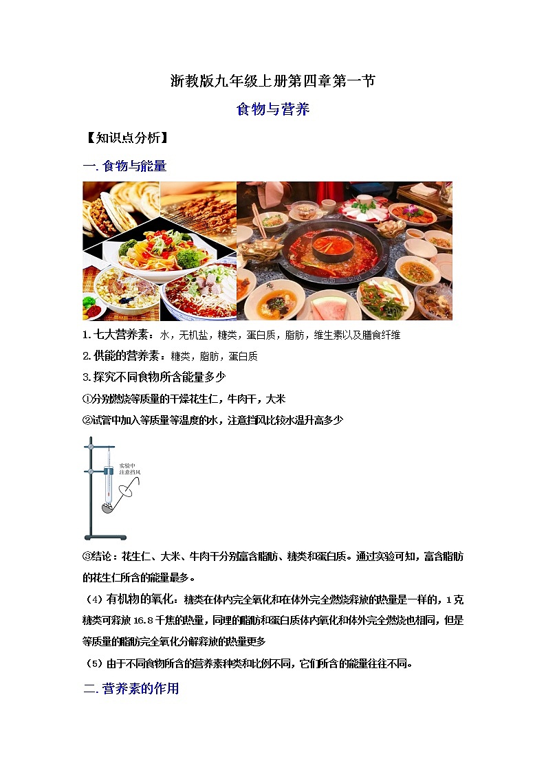 4.1食物与营养（讲义）-2022-2023学年九年级上册科学讲练课堂（浙教版）01