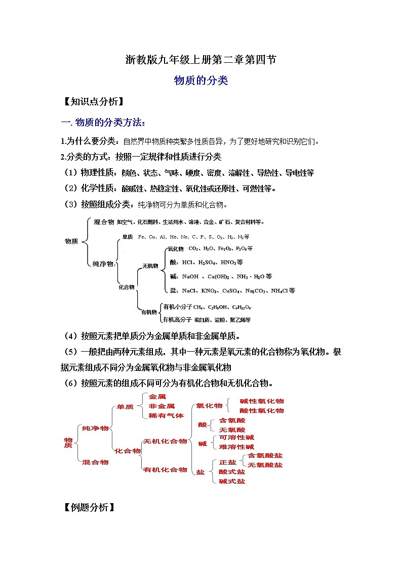 2.4物质的分类（讲义）-2022-2023学年九年级上册科学讲练课堂（浙教版）01