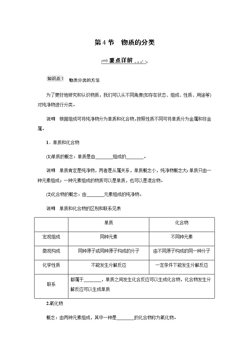 浙教版九年级科学上册章节复习 第二章第4节　物质的分类讲义01