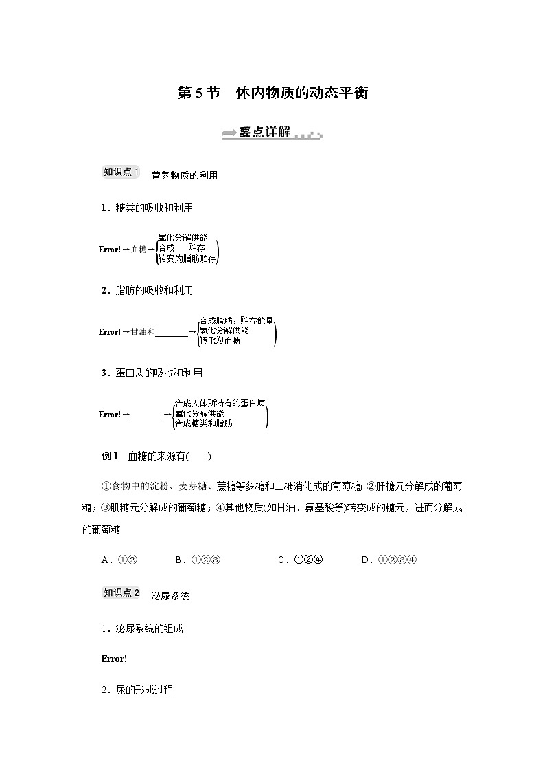浙教版九年级科学上册章节复习 第四章第5节　体内物质的动态平衡讲义第1页