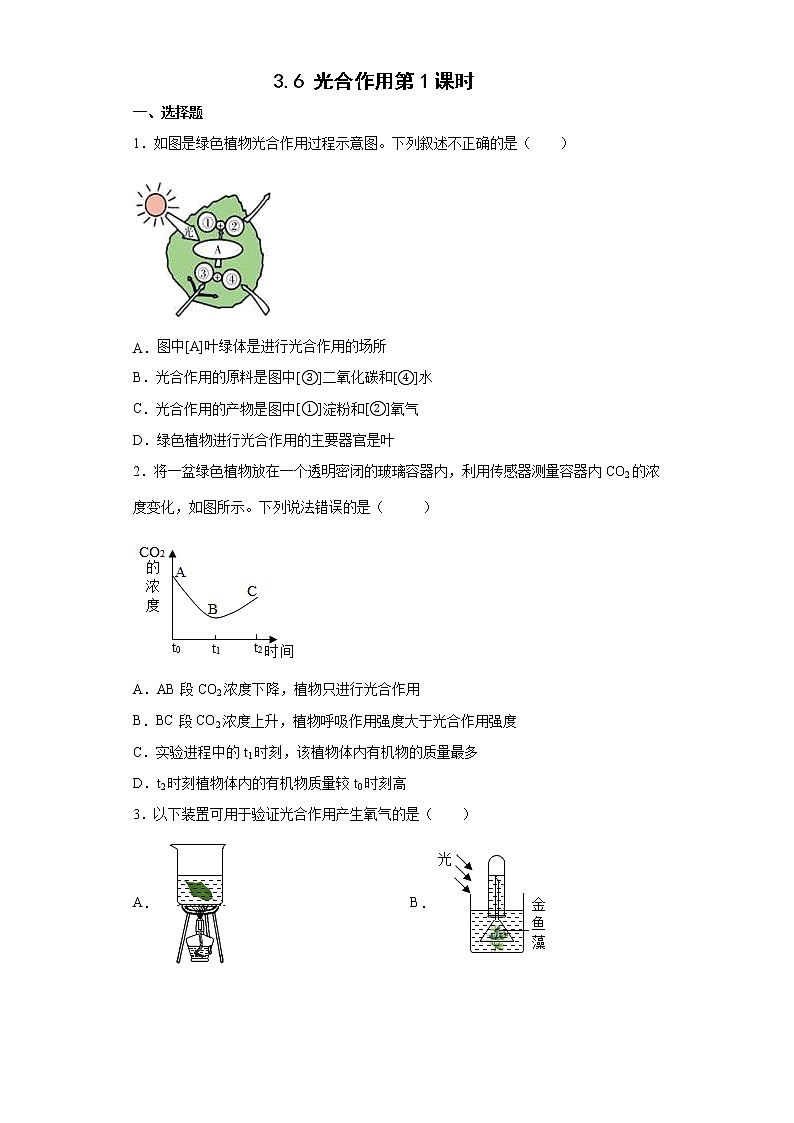 3.6 光合作用第1课时（练习）第1页