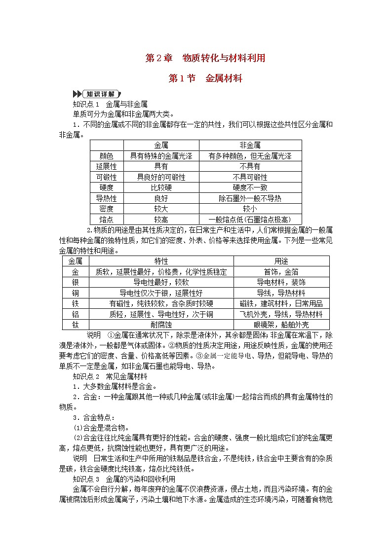 2022—2023学年新版浙教版九年级科学上册第2章物质转化与材料利用2.1金属材料（课件+提优手册）01