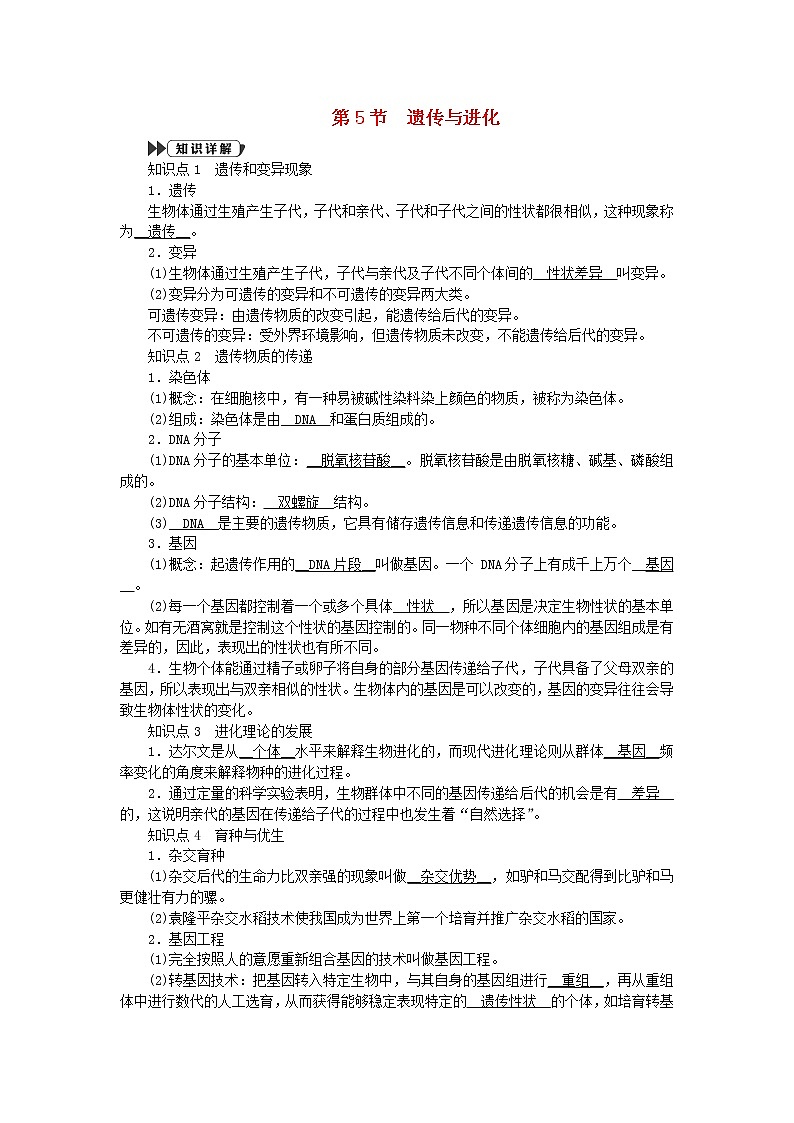 2021—2022学年新版浙教版九年级科学下册第1章演化的自然1.5遗传与进化（课件+提优手册）01