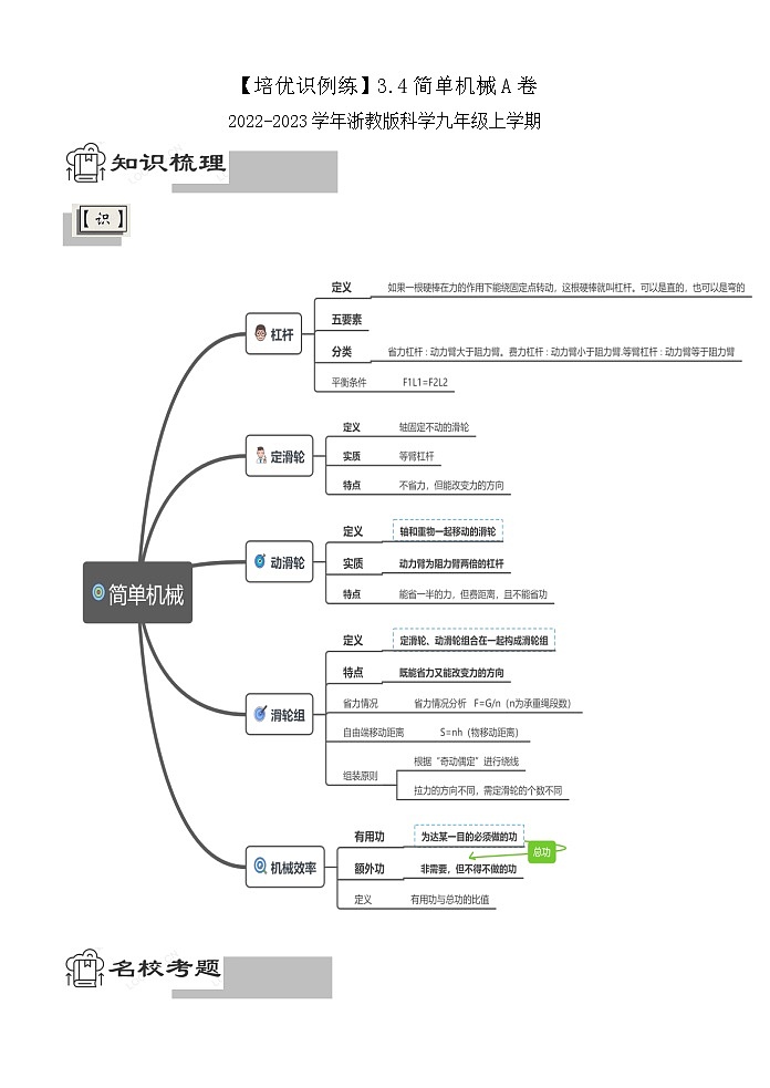 2022年浙教版八年级上册《3.4简单机械A卷》01