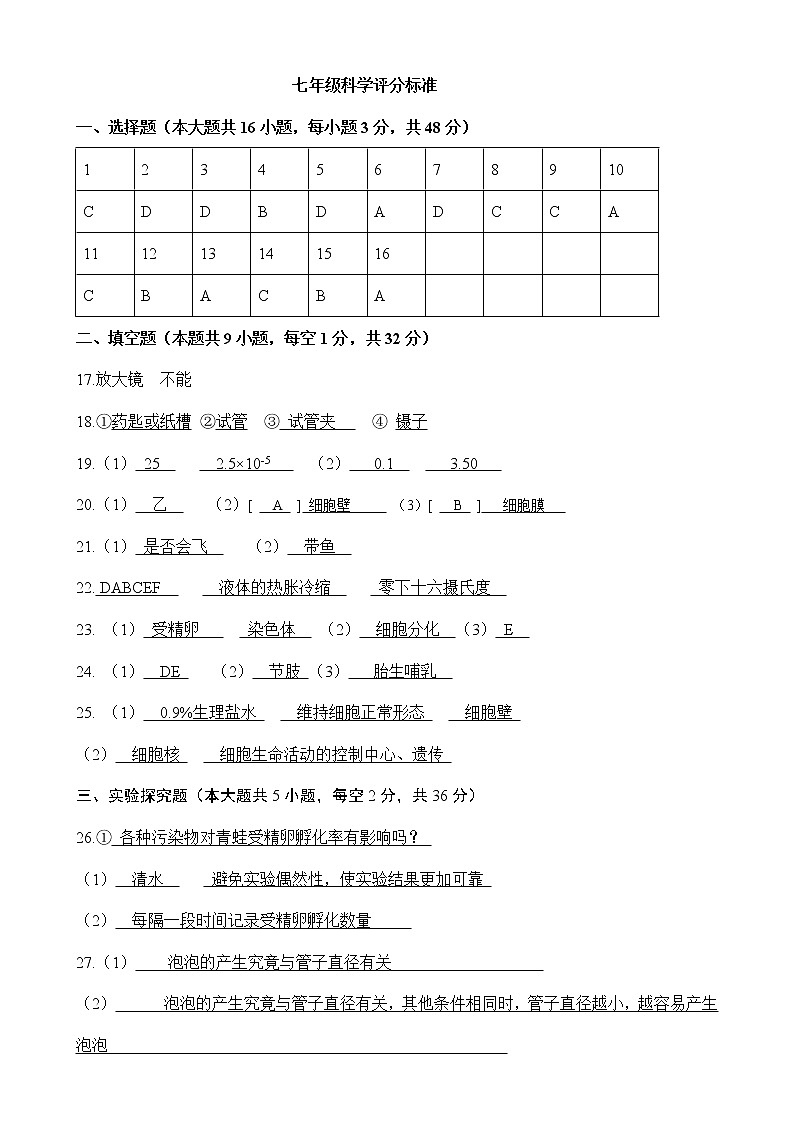 浙江省湖州市吴兴区七年级上册科学期中试卷01