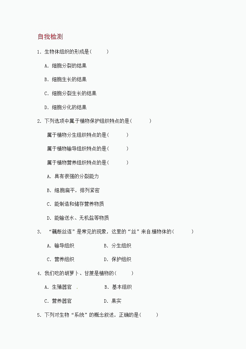 浙教版科学7年级上册 第2章 第3节  生物体的结构层次 PPT课件+教案+习题02