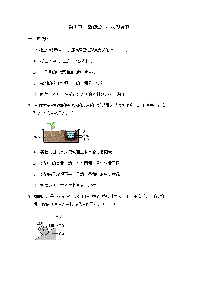 浙教版科学8年级上册 第3章 第1节  植物生命活动的调节 PPT课件+教案+习题01
