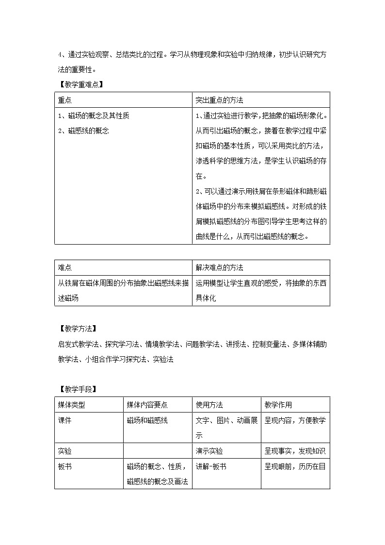 初中科学浙教版八年级下册第一章第一节 指南针为什么能指方向（2）教案（表格式）03