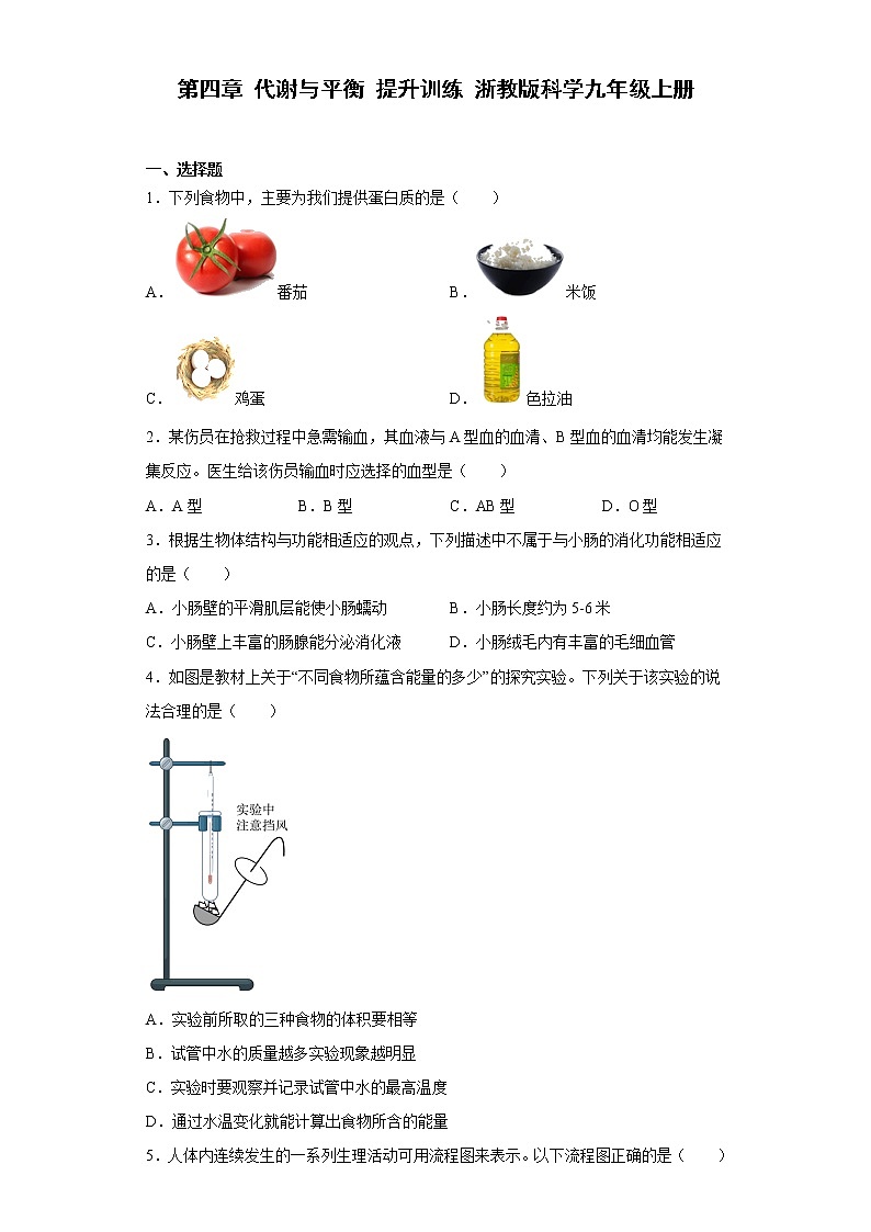 初中科学浙教版九年级上册第4章 代谢与平衡 提升训练（含答案）第1页