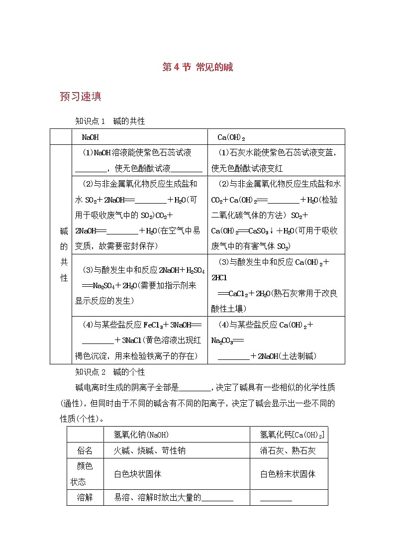 九科浙上 第1章 第4节  常见的碱 PPT课件+教案+预习作业+补充作业01
