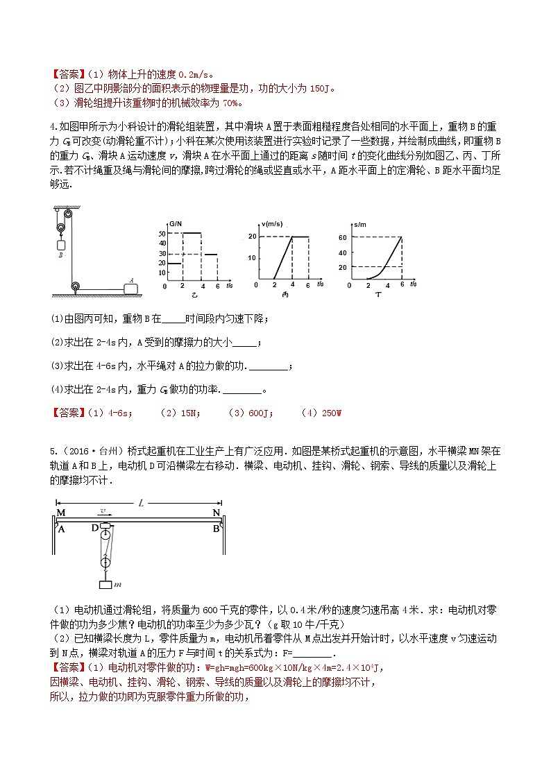 【寒假培优】4 简单机械-滑轮与斜面（原卷+答案版）—2021届浙教版中考科学重难点专题集训02
