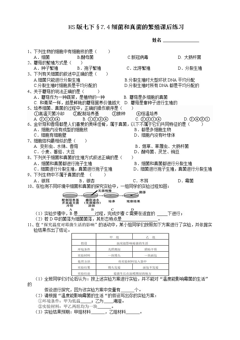 7.4细菌和真菌的繁殖（课件+预学案+练习）01