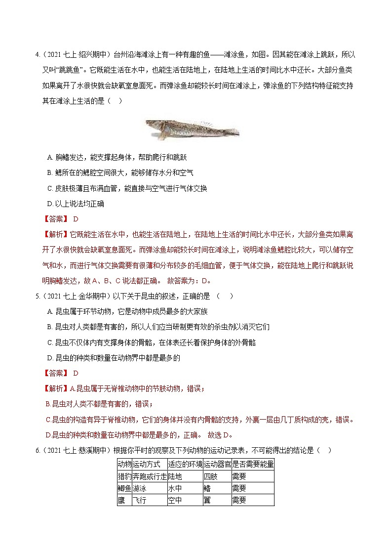 【期末培优冲刺】浙教版科学七年级上册-专题04《常见的动植物与微生物》（解析版）第2页