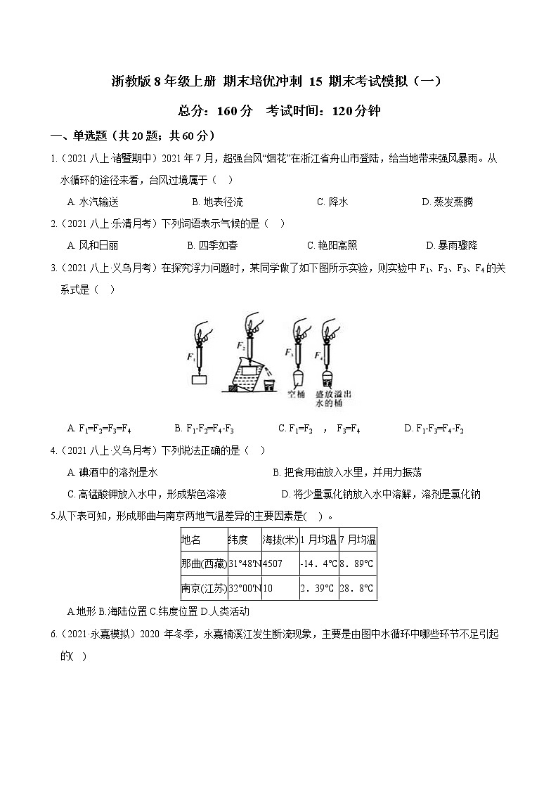 专题15 期末考试模拟（一）（原卷版）第1页