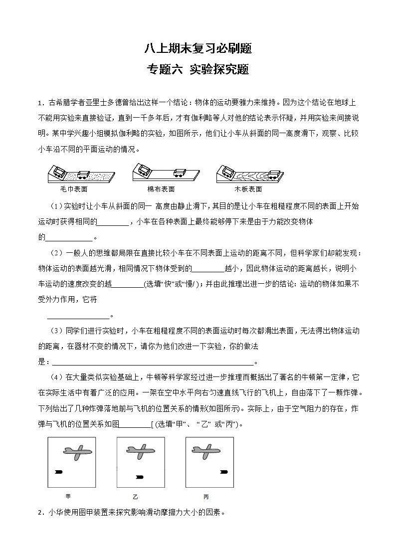 初中科学八年级上册华师大版期末复习必刷题 专题六 实验探究第1页