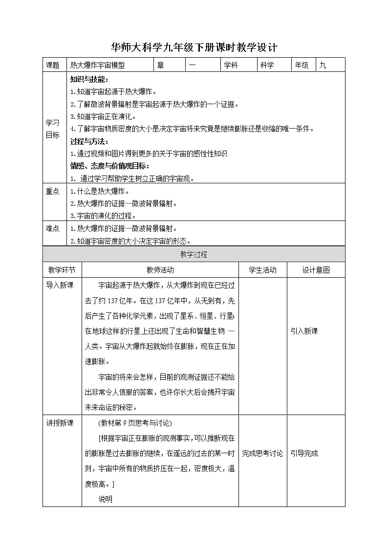 1.2热大爆炸宇宙模型（课件+教案+导学案）01