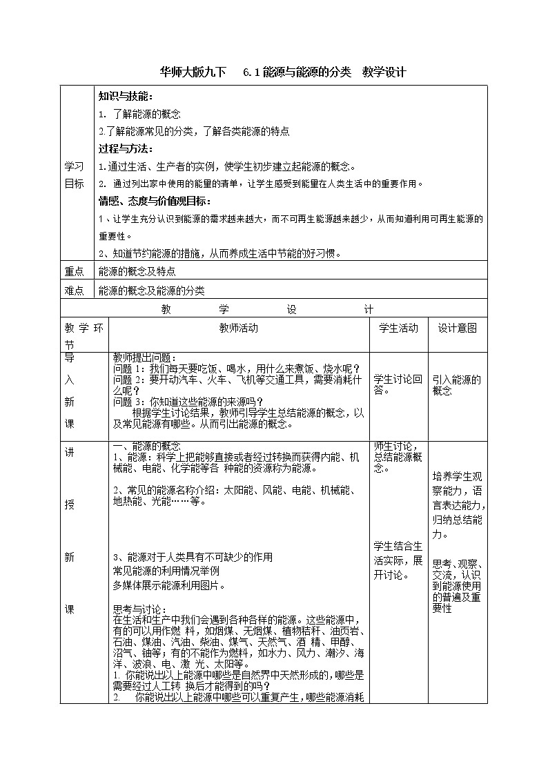 6.1能源和能源的分类（课件+教案+导学案）01