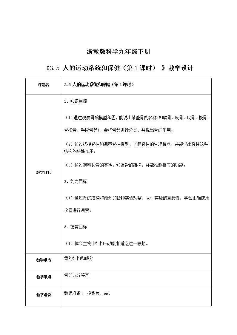 《3.5 人的运动系统和保健（第1课时）》课件+教案+练习01