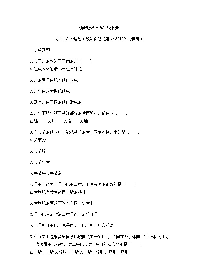 《3.5 人的运动系统和保健（第2课时）》课件+教案+练习01