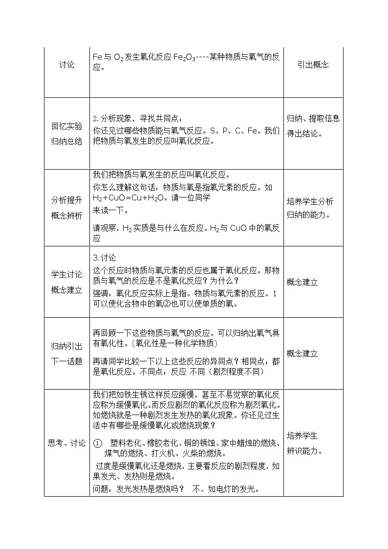 浙教版科学 八年级下册 3.2 氧化和燃烧 教案02