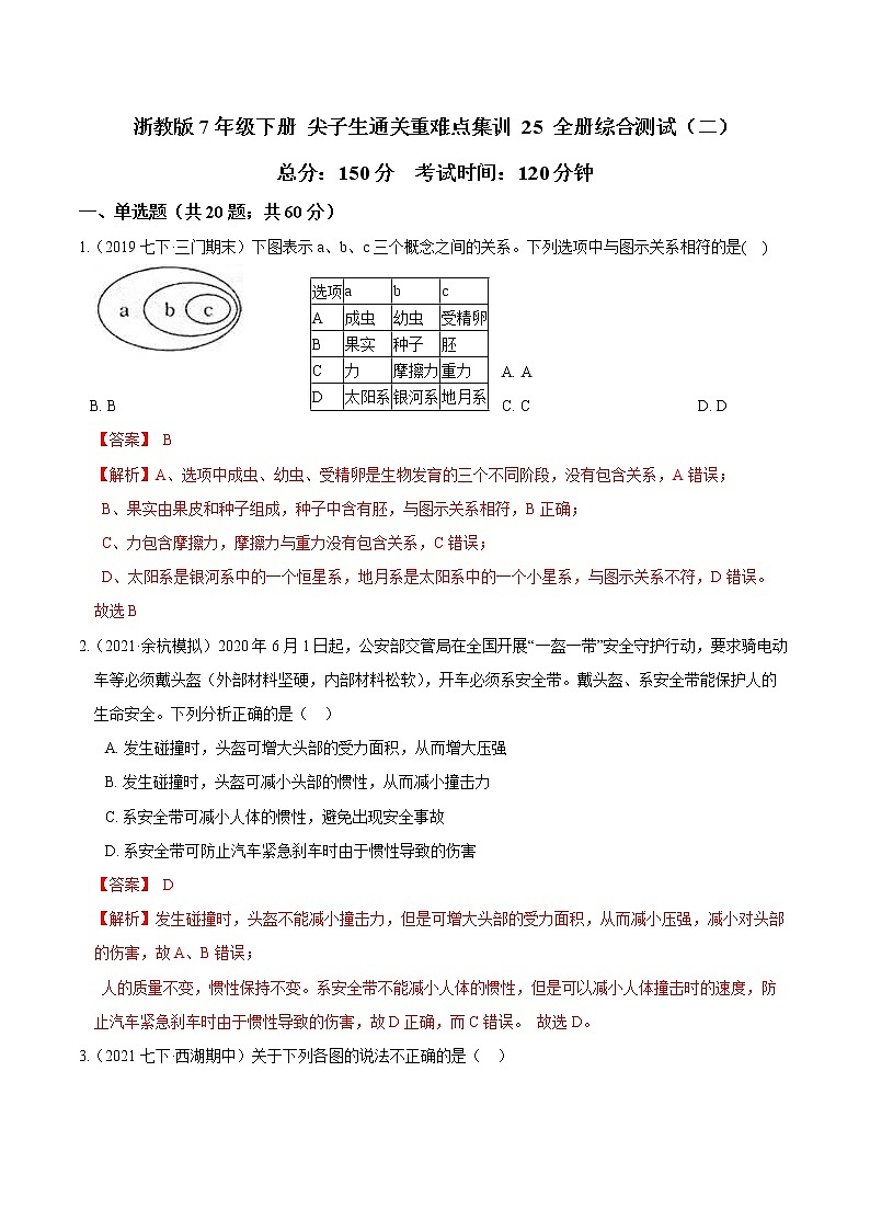 25 全册综合测试（二）-最新七年级下册科学尖子生通关重难点集训（浙教版）01