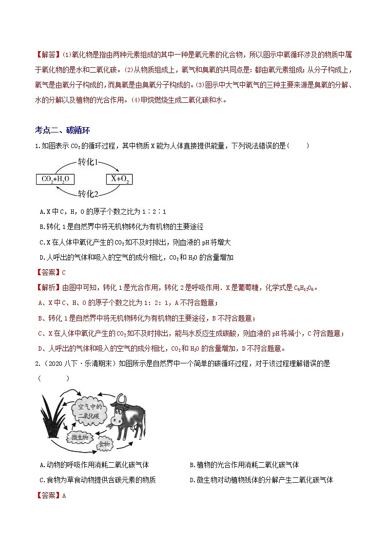 3.7自然界中的氧循环和碳循环 分类集训—浙教版八年级科学下册尖子生培优（原卷+解析）03