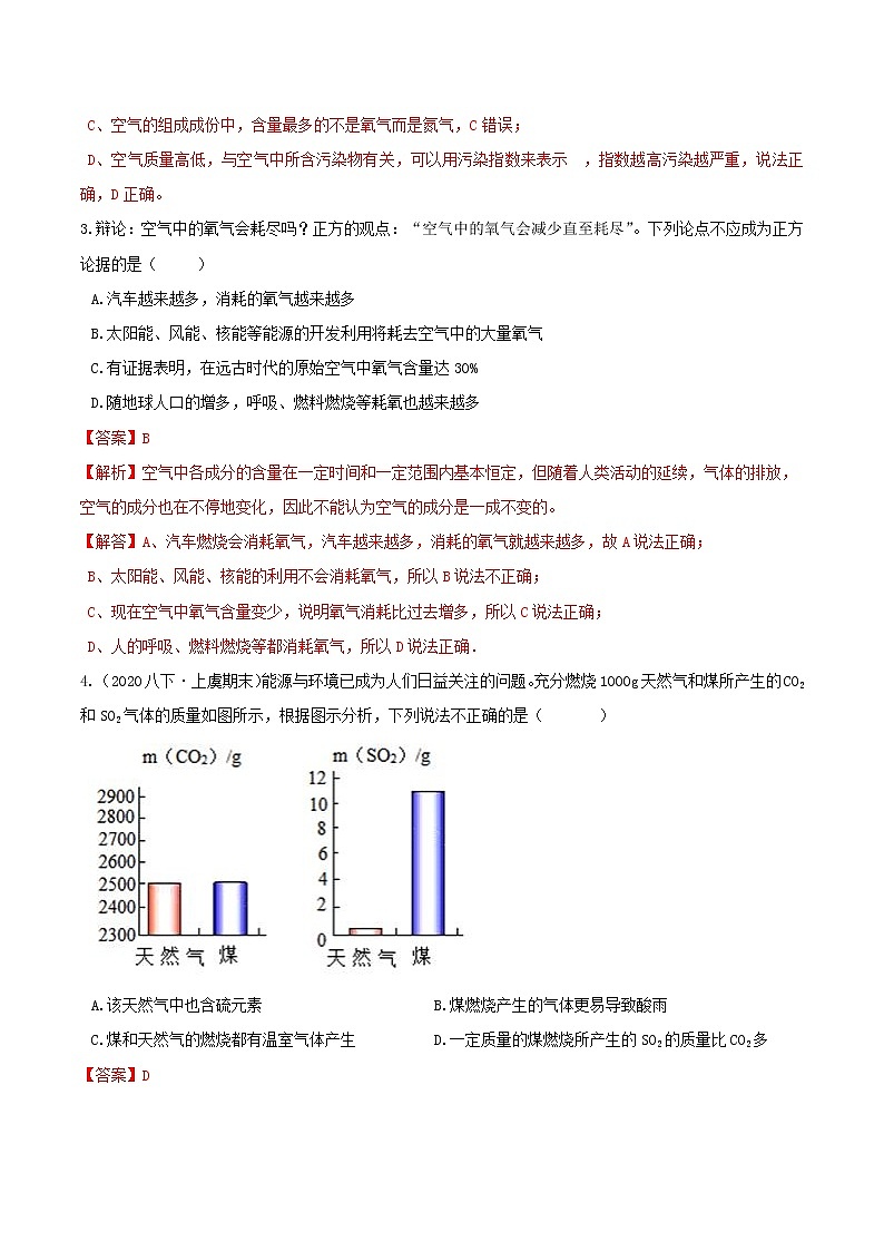 3.8空气污染与保护分类集训—浙教版八年级科学下册尖子生培优（原卷+解析）02