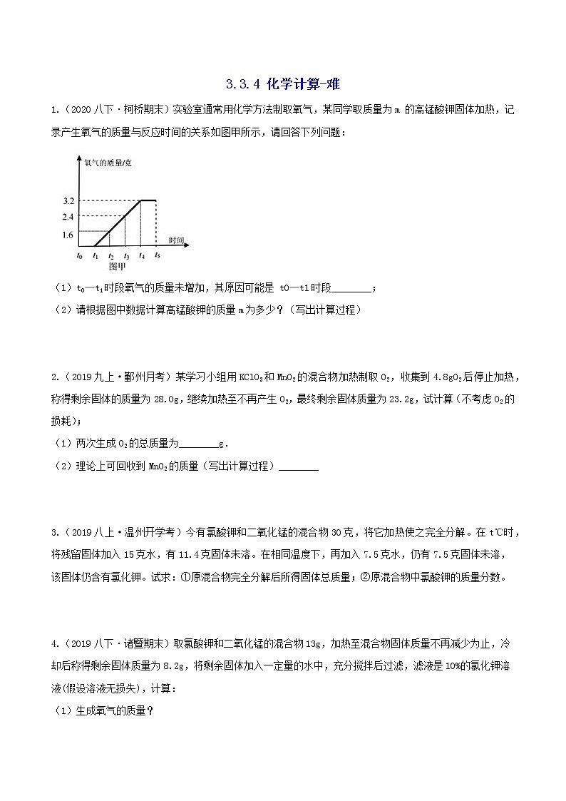 3.3.4 化学计算-难 分类集训—浙教版八年级科学下册尖子生培优（原卷+解析）01