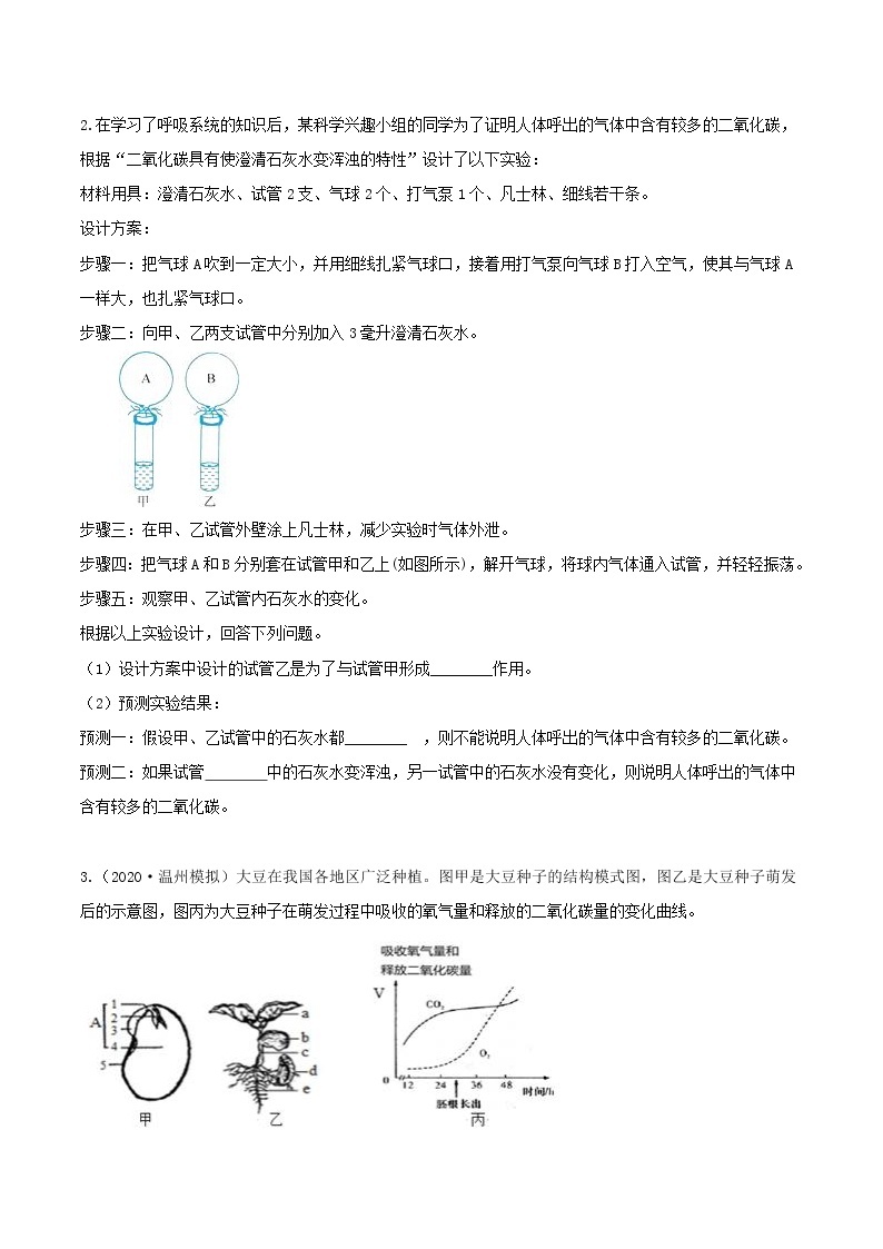 专题5 呼吸作用实验探究分类集训—浙教版八年级科学下册尖子生培优（原卷+解析）02