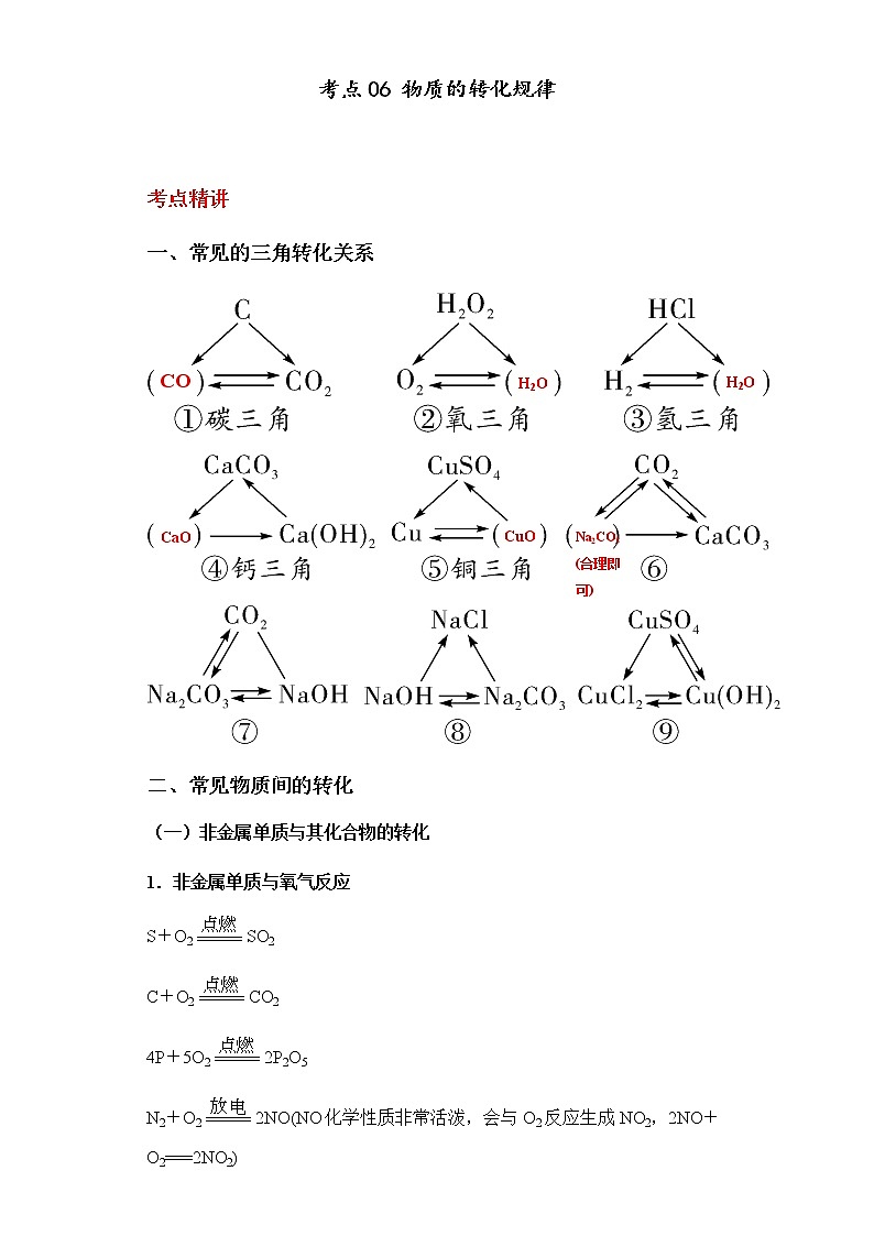 备战2023年中考科学二轮专题导练  考点06 物质的转化规律（解析版）第1页