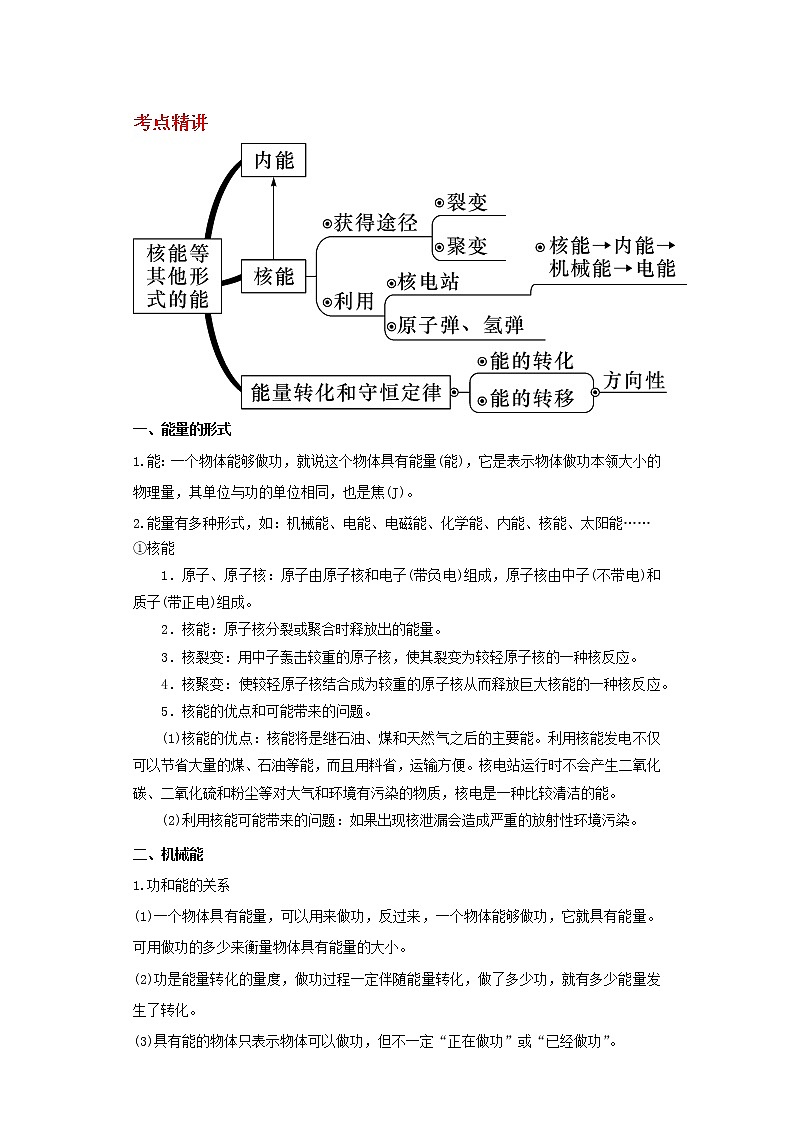 备战2023新中考二轮科学专题导练 考点25 能量的转化与守恒01