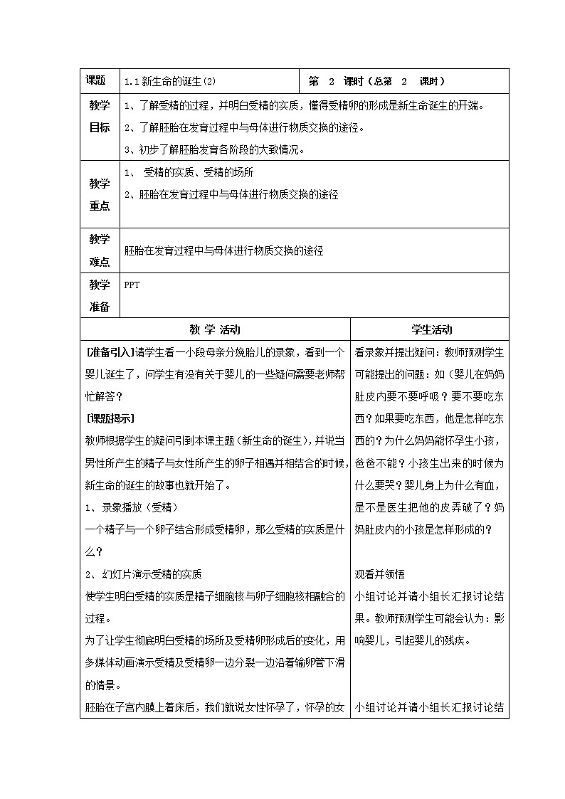 1.1 新生命的诞生（教案设计）01