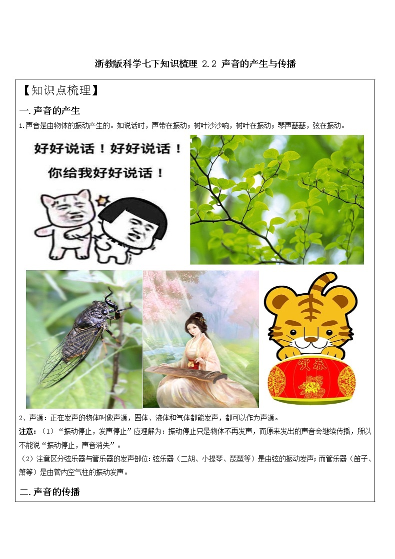 浙教版科学七下知识梳理 2.2 声音的产生与传播01