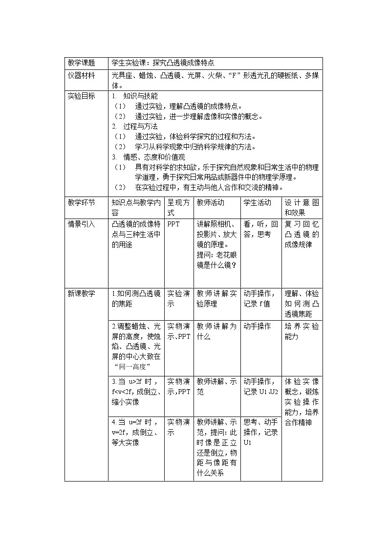 华东师大版科学八年级下册 2.3 凸透镜成像 教案0101