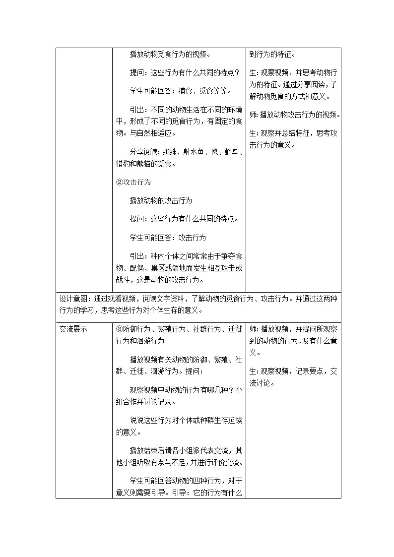 华东师大版科学八年级下册 7.1 动物的行为 教案02第2页