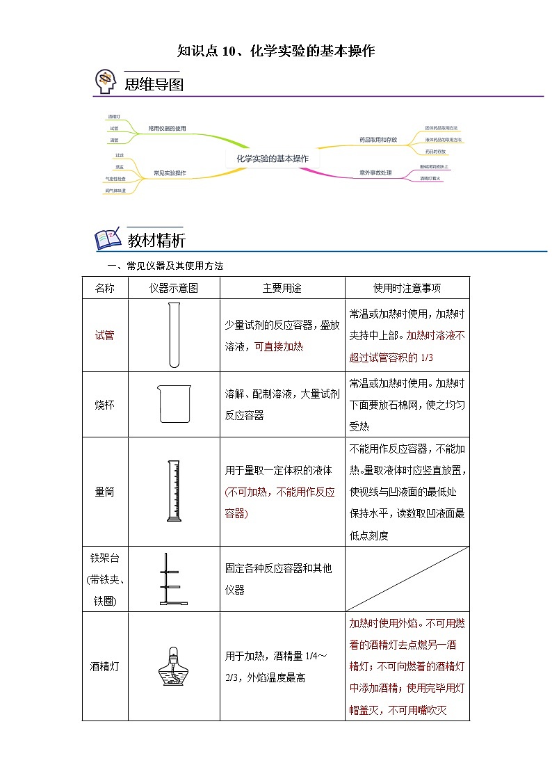 知识点10、化学实验的基本操作——浙江省中考科学一轮复习化学部分第1页
